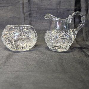 Vintage Pinwheel Crystal Cream and Sugar Set - thumbprint edge -